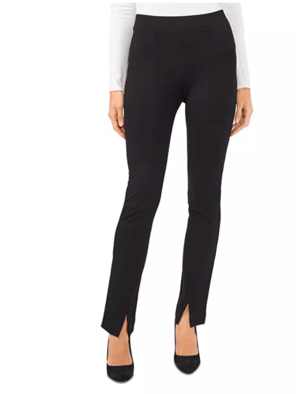 CeCe Essentials pull on pointe pants straight leg front seam cuff slit L NWT